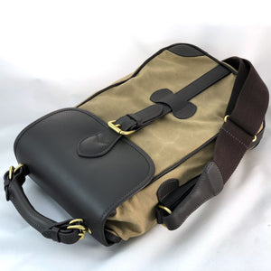 Wine Bottle Carrier Tan wax cotton with Stout Leather Front top