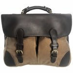 Load image into Gallery viewer, Front  view of Anglers Bag classic cross body messenger tan wax cotton with dark brown stout leather
