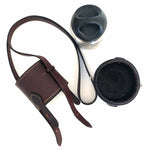 Load image into Gallery viewer, Burgundy latigo leather thermos case with 12 ounce thermos open from the top
